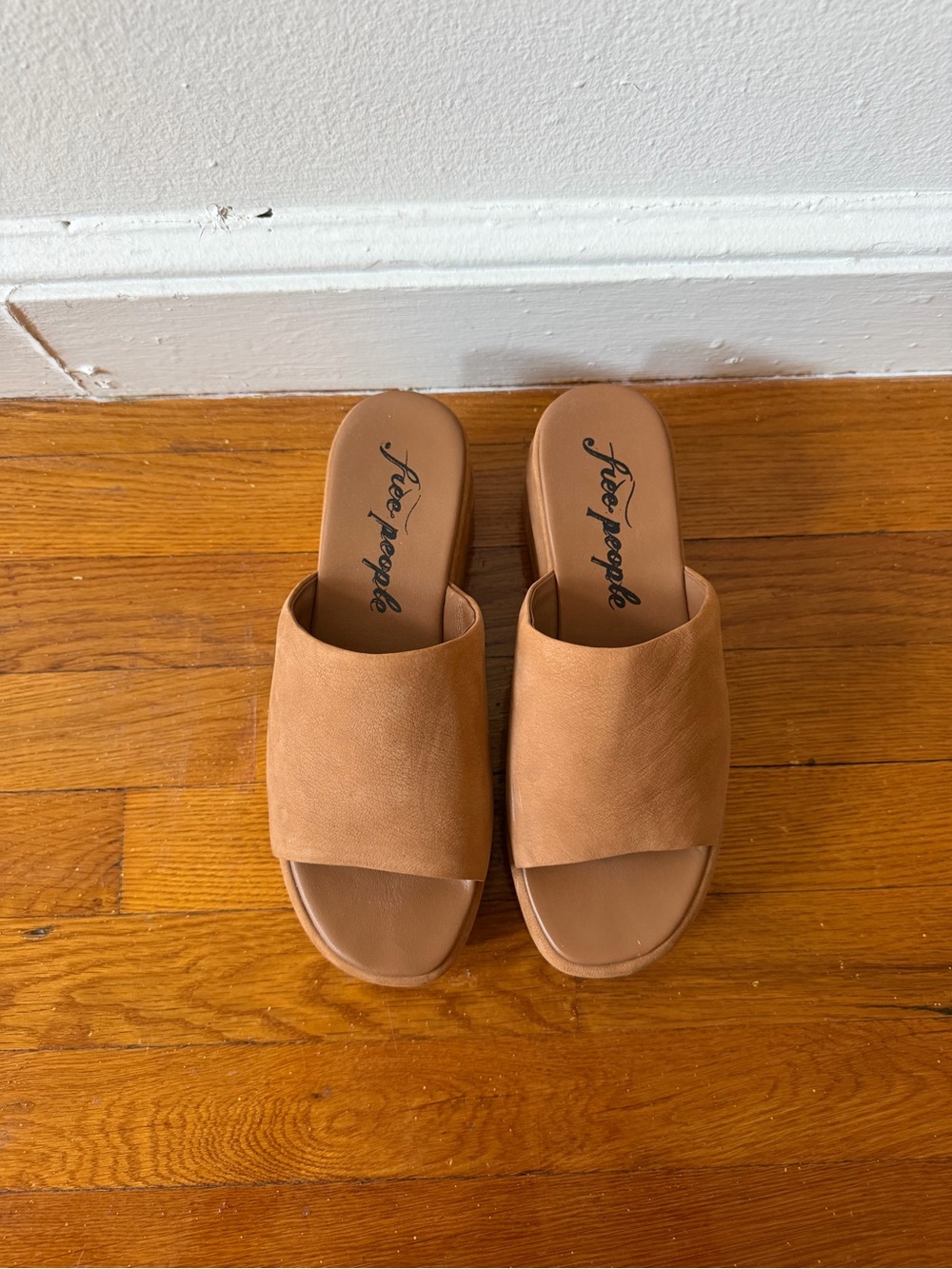 Free People Tan Platform Slide Sandals